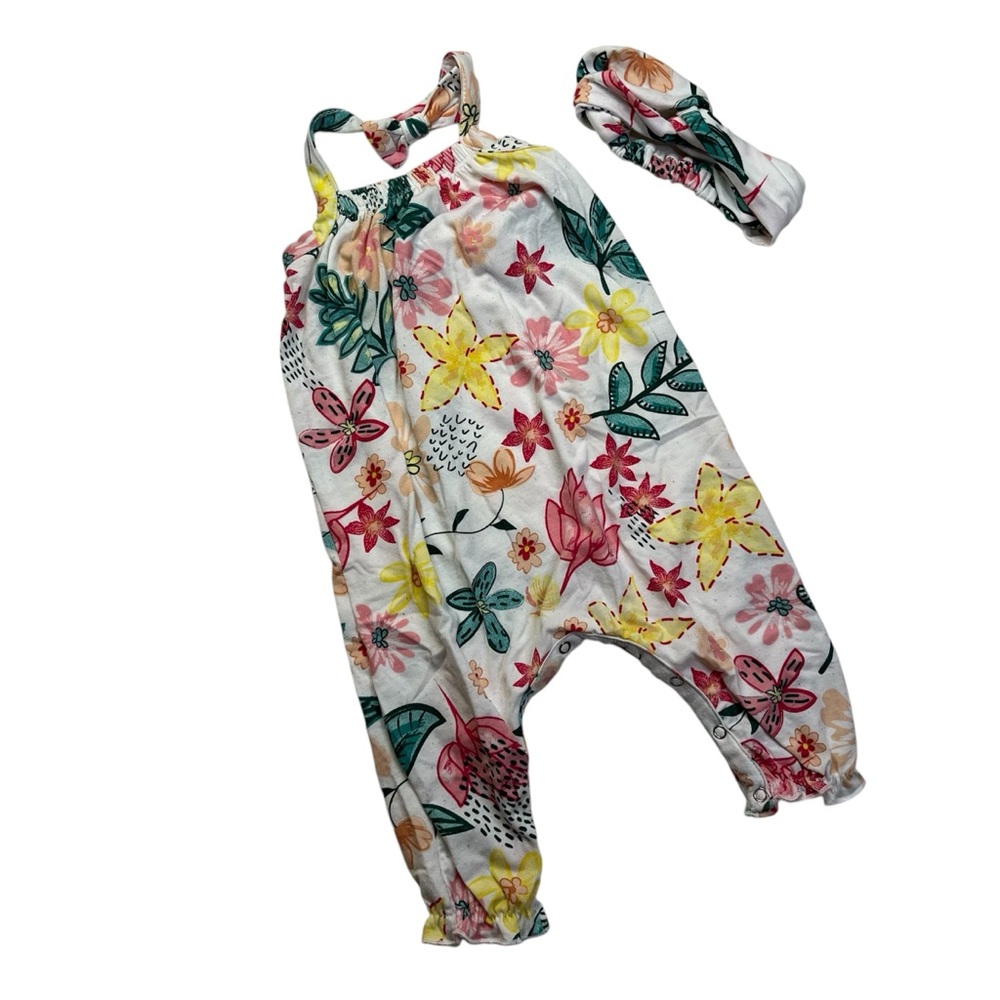 Jessica Simpson 6-9M Floral Romper With Matching Headband